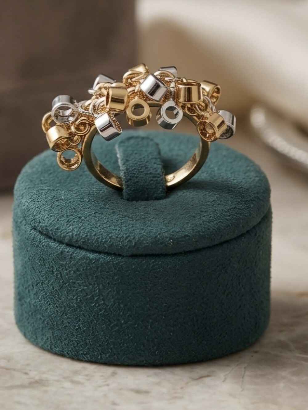 Gold and Silver and Bronze Cluster Statement Ring